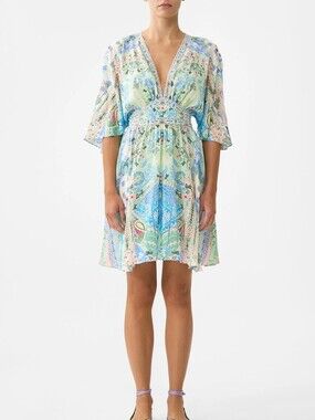 Camilla short waisted dress In Midsummer mosaics